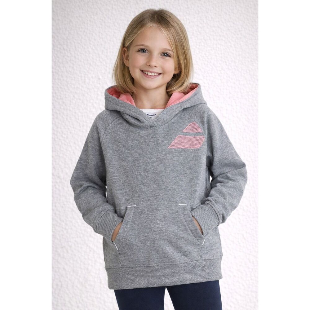 Babolat Girls Hoodie 6-8 Gray Pink Cotton Blend Pullover Cozy Sport